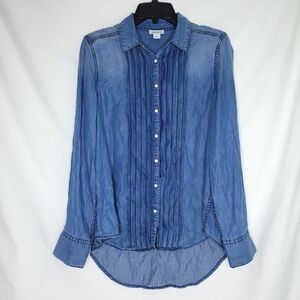 SUNDANCE Tessa Tuxedo Pleated Chambray Western Button Down Shirt SMALL